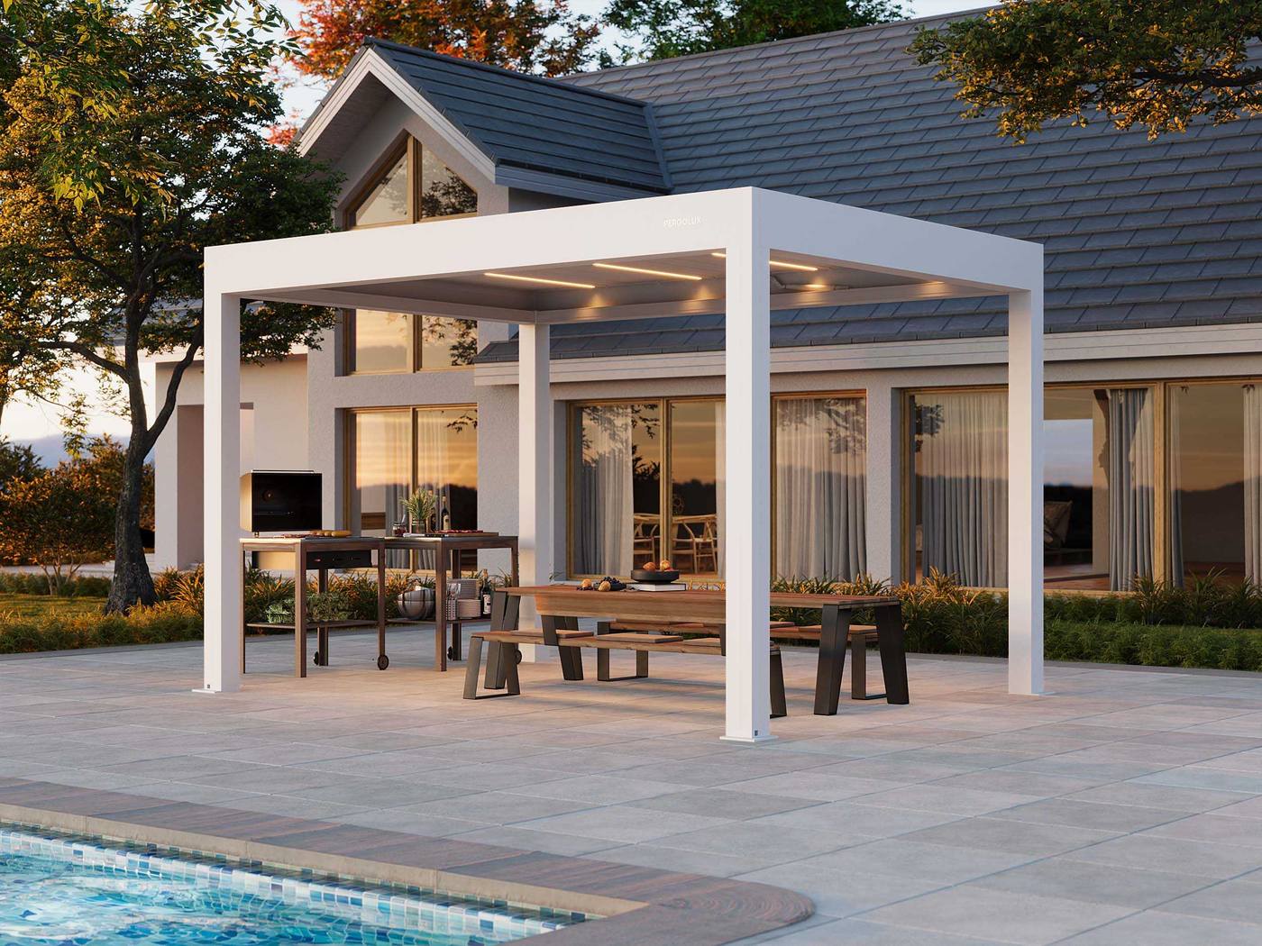 PERGOLUX Series 4 Pro Max freestanding motorized louvered pergola in White